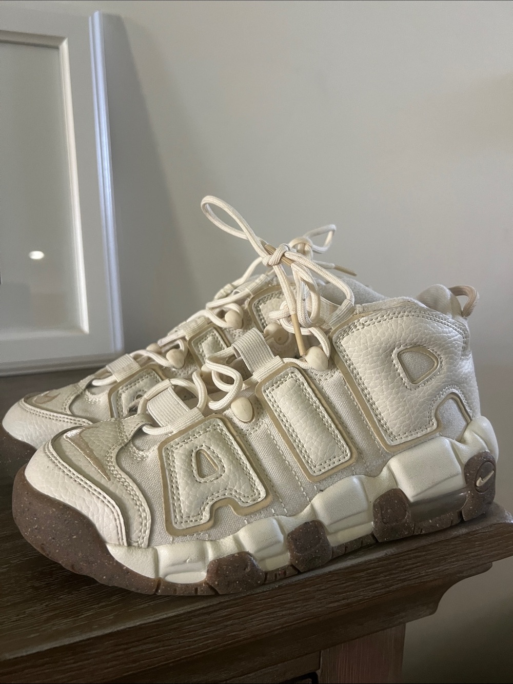 Nike Kids Cream/Tan Air Uptempo-Style Sneakers